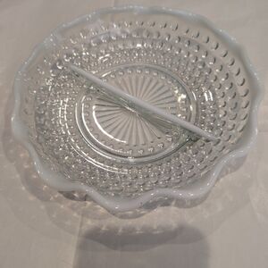 Anchor Hocking White Hobnail Glass Divided Serving Dish